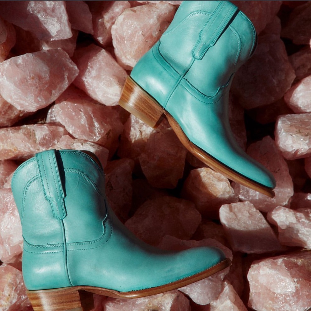 Turquoise Leather Ankle Boots